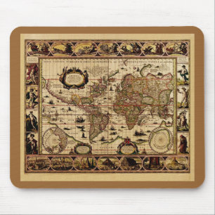 Tapis De Souris Carte 1635 du monde par Willem Blaeu Mousepad