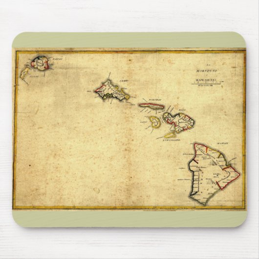 Tapis De Souris Carte 1837 - îles d'Hawaï de cru hawaïennes (Devant)