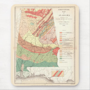 Tapis De Souris Carte agricole vintage de l'Alabama (1882)