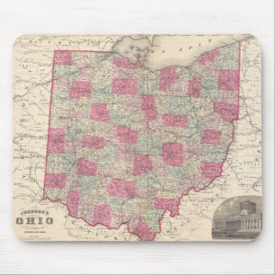 Tapis De Souris Carte ancienne de l'Ohio (1864)