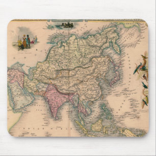 Tapis De Souris Carte antique de l'Asie en sépia avec des régions