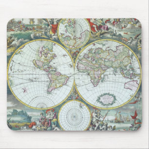 Tapis De Souris Carte antique du monde du 17e siècle, Frederick De