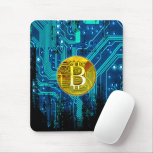 Tapis De Souris Carte Bitcoin Cryptomonnaie et circuit