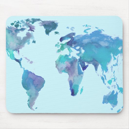 Tapis De Souris Carte bleue du monde d'aquarelle (Devant)