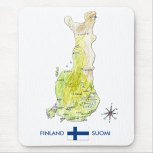 Tapis De Souris Carte couleur tirée par la main de la Finlande