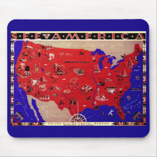 Tapis De Souris Carte d'Antiquité vintage États-Unis d'Amérique, É