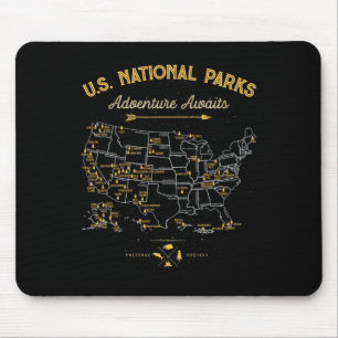 Tapis De Souris Carte de 63 parcs nationaux Parc américain Rétro V
