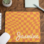 Tapis De Souris Carte de contrôle déformée Orange rétro Nom person<br><div class="desc">C'est un Retro Orange Warped Checker Board Personnalisé Nom Monogram Mouse Pad!</div>