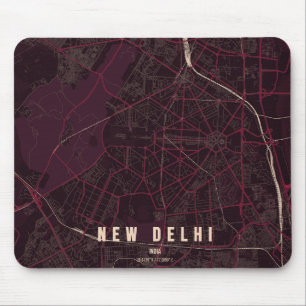 Tapis De Souris Carte de la ville de New Delhi, design minimaliste
