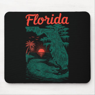 Tapis De Souris Carte de l'État de Floride avec Alligator en Retro
