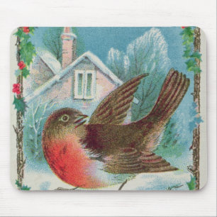 Tapis De Souris Carte de Noël dépeignant un merle