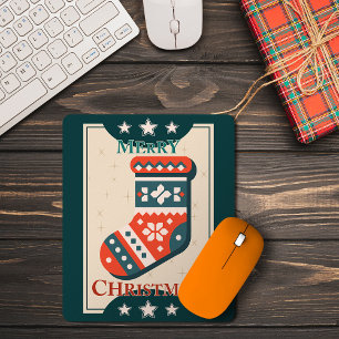 Tapis De Souris Carte de Noël vintage avec illustration de chausse