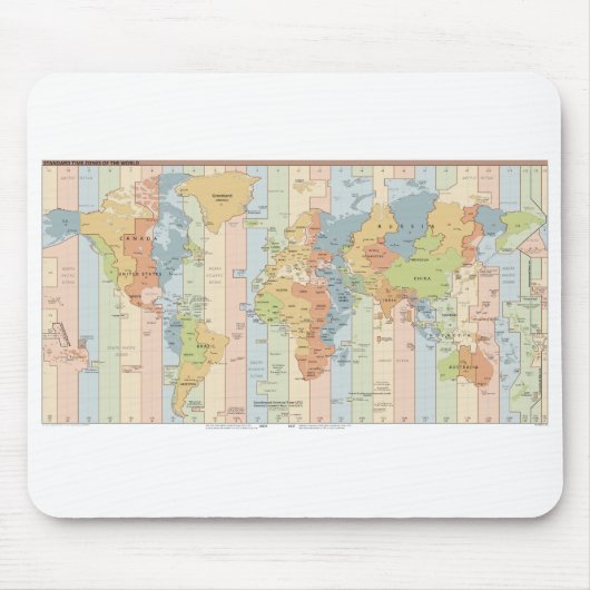 Tapis De Souris Carte des fuseaux horaires mondiaux (Devant)