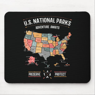 Tapis De Souris Carte des parcs nationaux américains Préserver Pro