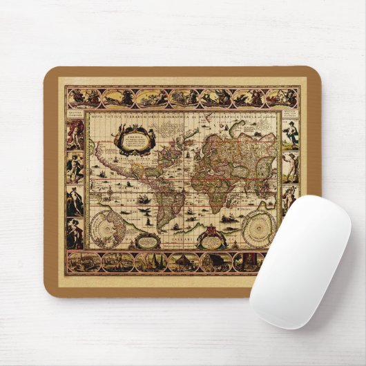 Tapis De Souris Carte du monde 1635 par Willem Blaeu Mousepad (Avec souris)