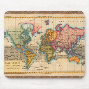 Tapis De Souris Carte du Monde 1780 Bonne Antique Planisphère 