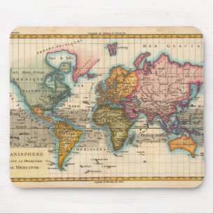 Tapis De Souris Carte du monde années 1700 Antique 