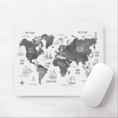 Tapis De Souris Carte du monde Art noir blanc Nautique (Avec souris)