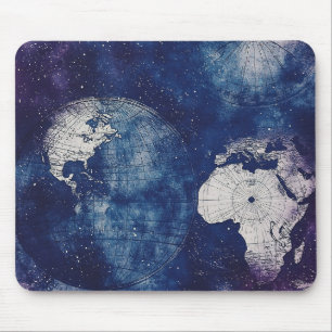 Tapis De Souris Carte du monde céleste antique violet cosmique