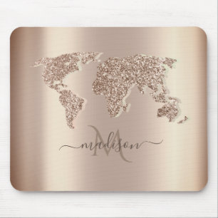 Tapis De Souris Carte du Monde de Voyage Monogramme Pailletée