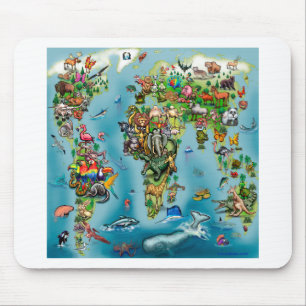 Tapis De Souris Carte du monde des animaux