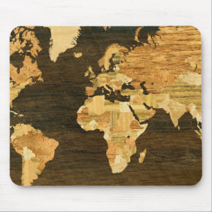 Tapis De Souris Carte du monde en bois