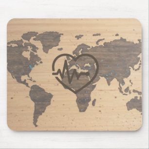 Tapis De Souris Carte du monde Heartbeat wograin