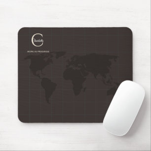 Tapis De Souris Carte du monde marron espresso luxe Monogramme nom