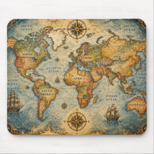 Tapis de souris carte du monde vintage