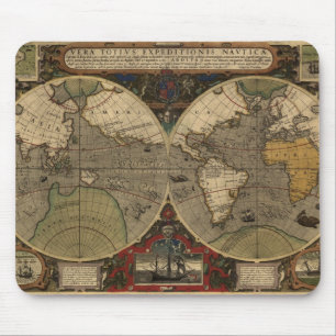 Tapis De Souris Carte du monde Vintage 1595 par Jodocus Hondius