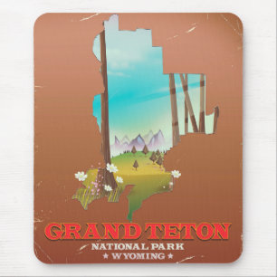 Tapis De Souris Carte du Parc National de Grand Teton Wyoming
