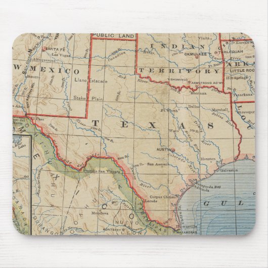Tapis De Souris Carte du Texas avec des villes et des rivières - (Devant)