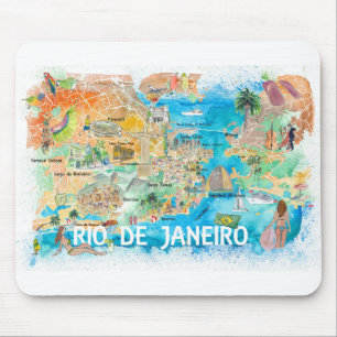 Tapis De Souris Carte illustrée de Rio de Janeiro avec les princi