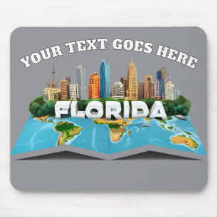 Tapis De Souris Carte personnalisée de Floride et skyline - Texte 