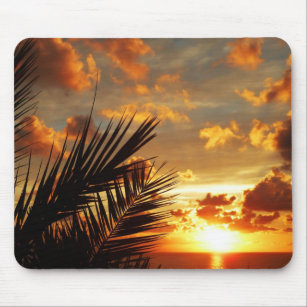 Tapis De Souris Carte postale Golden Sunset Sea et Palmtree