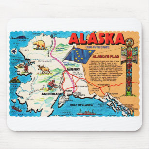 Tapis De Souris Carte postale kitsch Vintage rétro Alaska 49th Sta