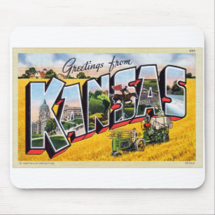 Tapis De Souris Carte postale vintage Big Letter Kansas
