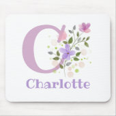 Tapis De Souris Carte Souris Initial Plus Nom & Fleurs Design (Devant)