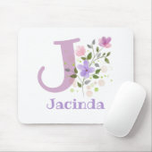 Tapis De Souris Carte Souris Initial Plus Nom & Fleurs Design (Avec souris)