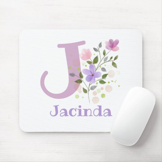 Tapis De Souris Carte Souris Initial Plus Nom & Fleurs Design (Avec souris)