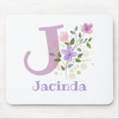 Tapis De Souris Carte Souris Initial Plus Nom & Fleurs Design (Devant)