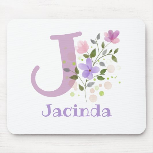 Tapis De Souris Carte Souris Initial Plus Nom & Fleurs Design (Devant)