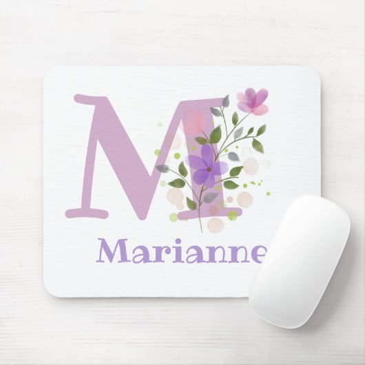 Tapis De Souris Carte Souris Initial Plus Nom & Fleurs Design (Avec souris)