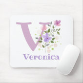 Tapis De Souris Carte Souris Initial Plus Nom & Fleurs Design (Avec souris)
