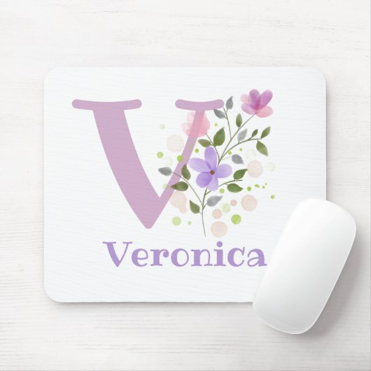 Tapis De Souris Carte Souris Initial Plus Nom & Fleurs Design (Avec souris)
