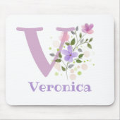 Tapis De Souris Carte Souris Initial Plus Nom & Fleurs Design (Devant)