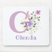 Tapis De Souris Carte Souris Initial Plus Nom & Fleurs Design (Devant)