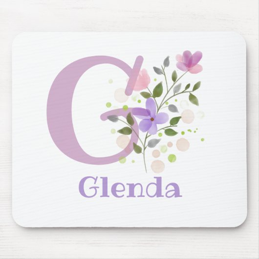 Tapis De Souris Carte Souris Initial Plus Nom & Fleurs Design (Devant)