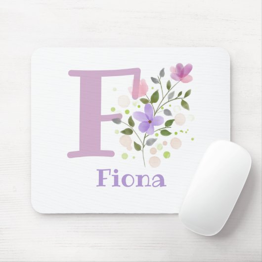 Tapis De Souris Carte Souris Initial Plus Nom & Fleurs Design (Avec souris)