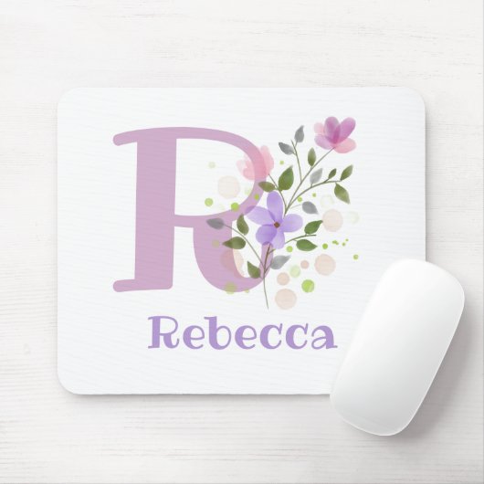 Tapis De Souris Carte Souris Initial Plus Nom & Fleurs Design (Avec souris)